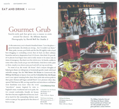 Seattle Mag Review - Seattle Ale Houses - Gourmet Grub